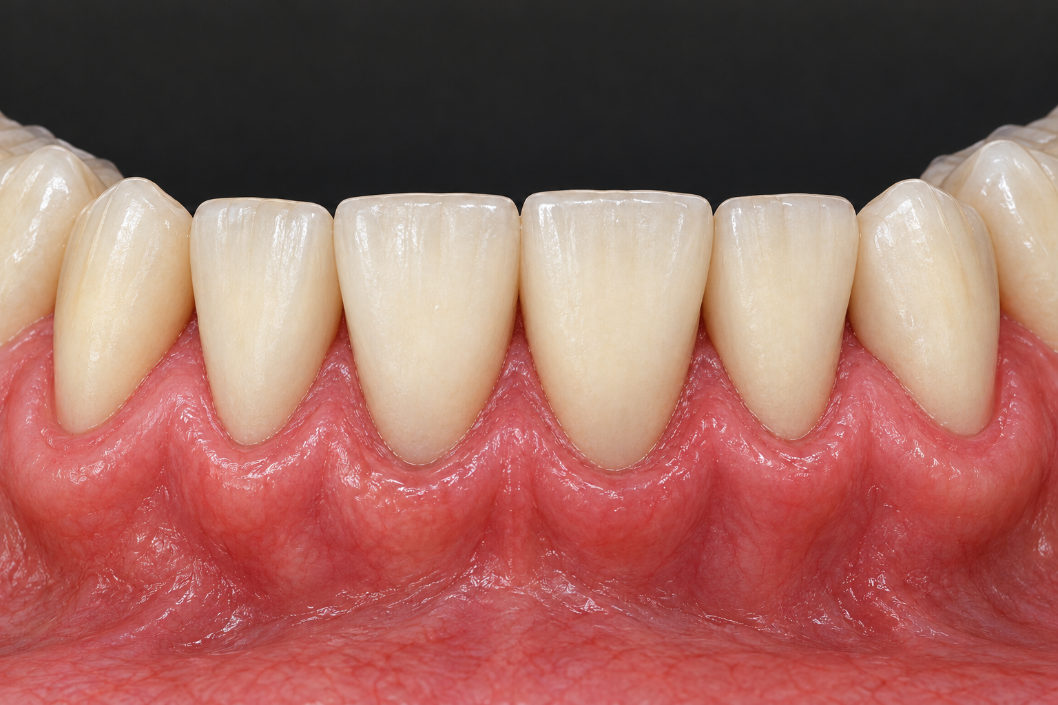 Matching AI-generated dental illustration with tartar deposits removed, retaining the natural tooth colour and gum appearance.