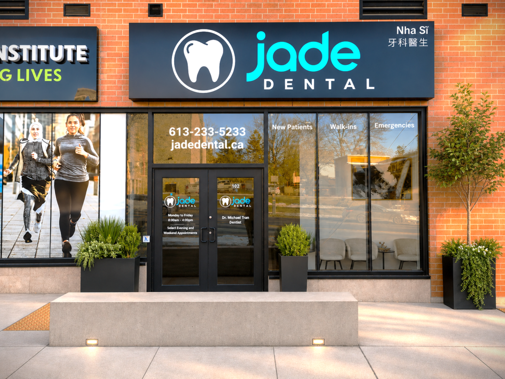 Jade Dental storefront and accessible street entrance at 102-770 Somerset St W